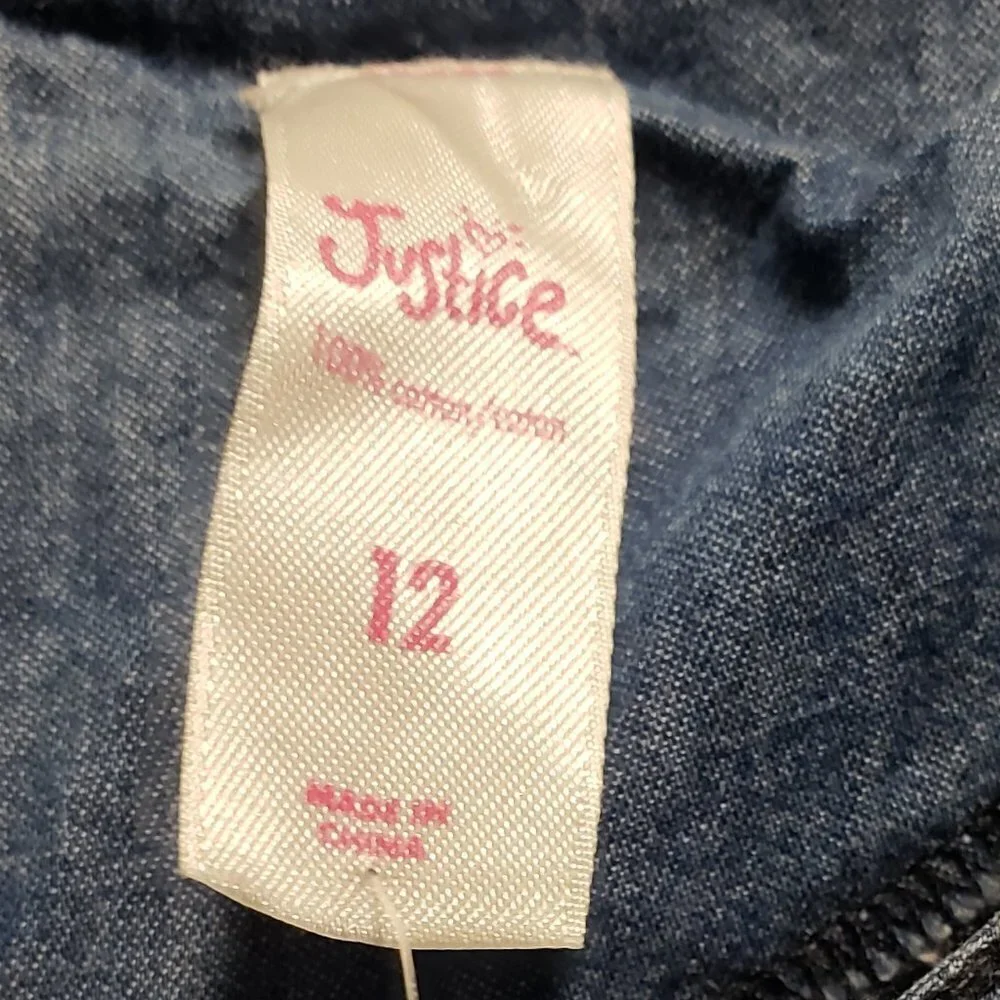 Justice Girls Ombré Chambray Lace-Up Dress – Size 12 – Short Sleeve Denim Look